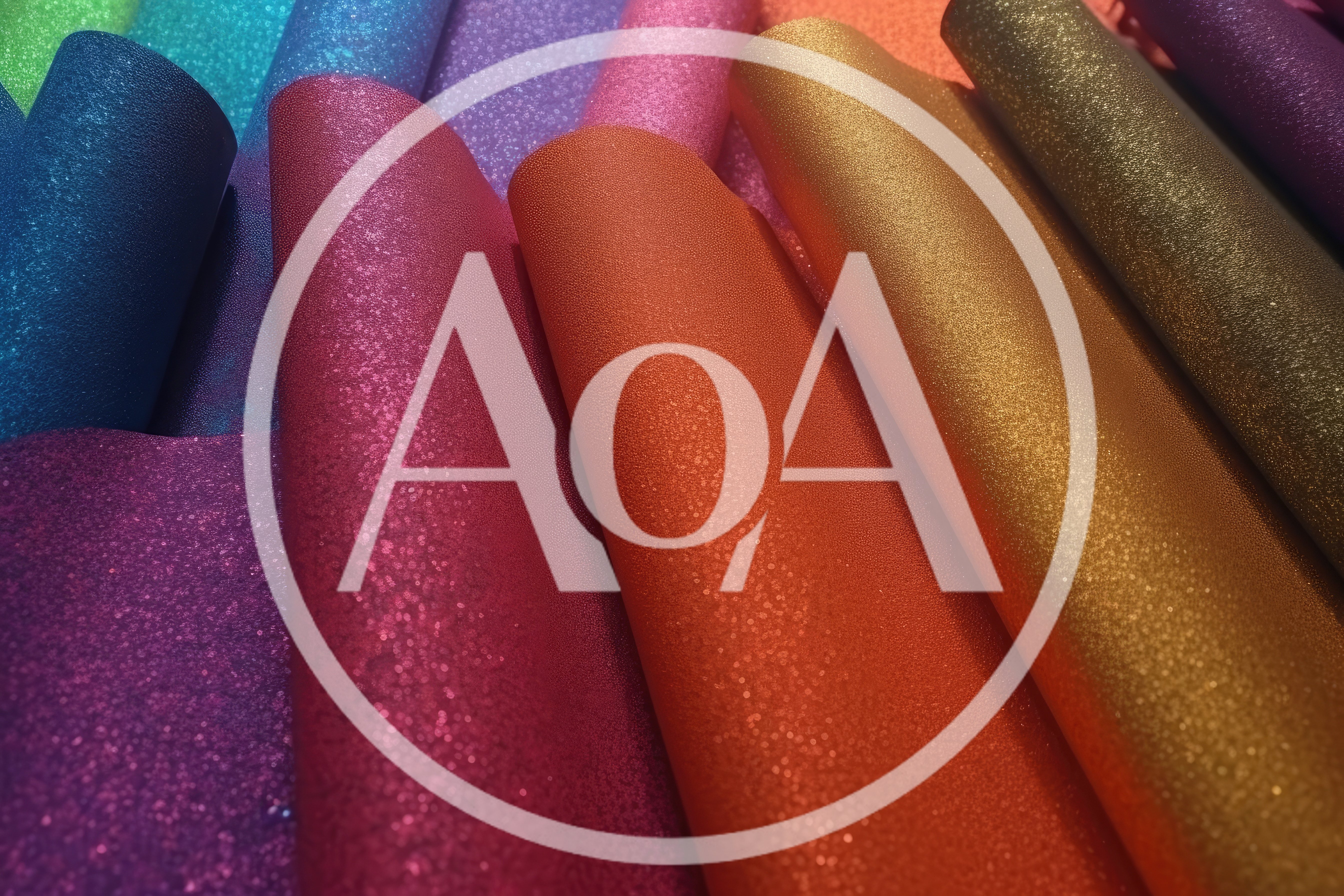 Colorful Glitter Fabric Rolls Arranged In Rows