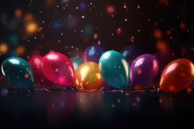 Colorful Balloons Floating Against A Dark Bokeh Background