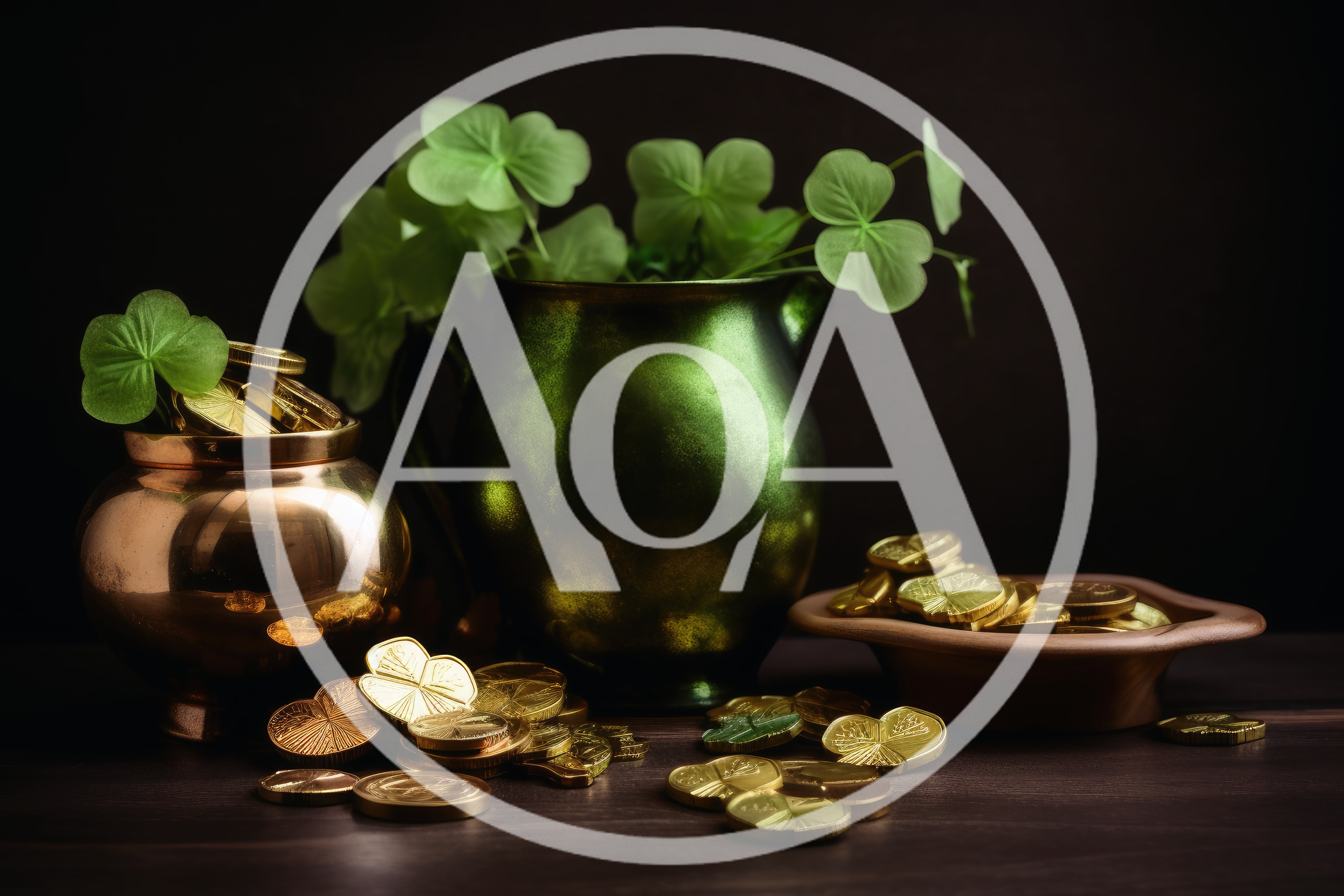 St Patricks Day Still Life With Gold Coins And Clovers