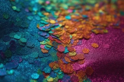 Macro Close Up Of Colorful Iridescent Glitter Particles