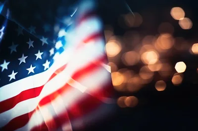 American Flag Waving With Bokeh Background