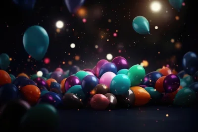 Colorful Balloons Floating In Dark Festive Atmosphere