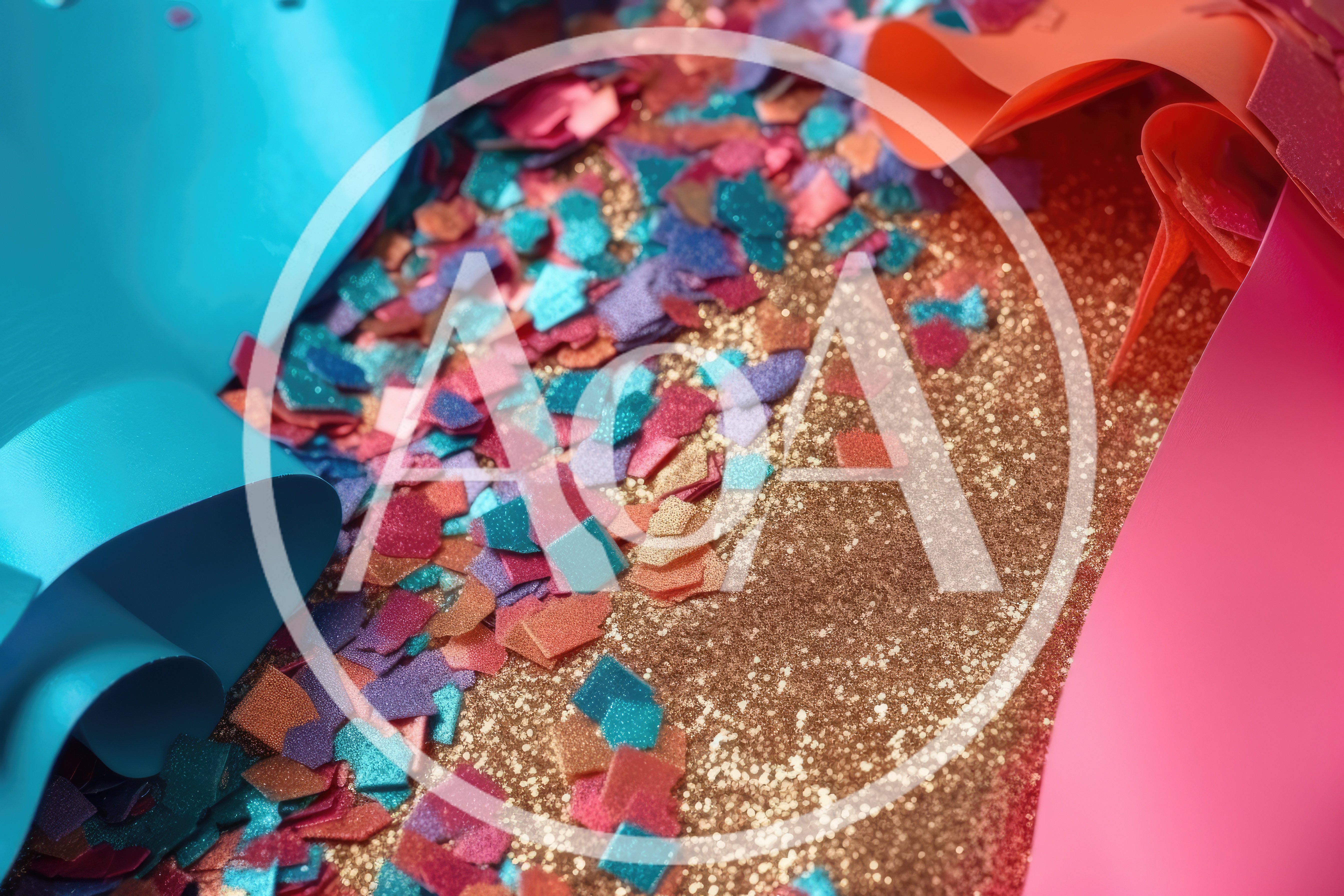 Colorful Confetti Scattered On A Gold Glitter Background