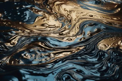 Abstract Liquid Gold And Dark Blue Swirls