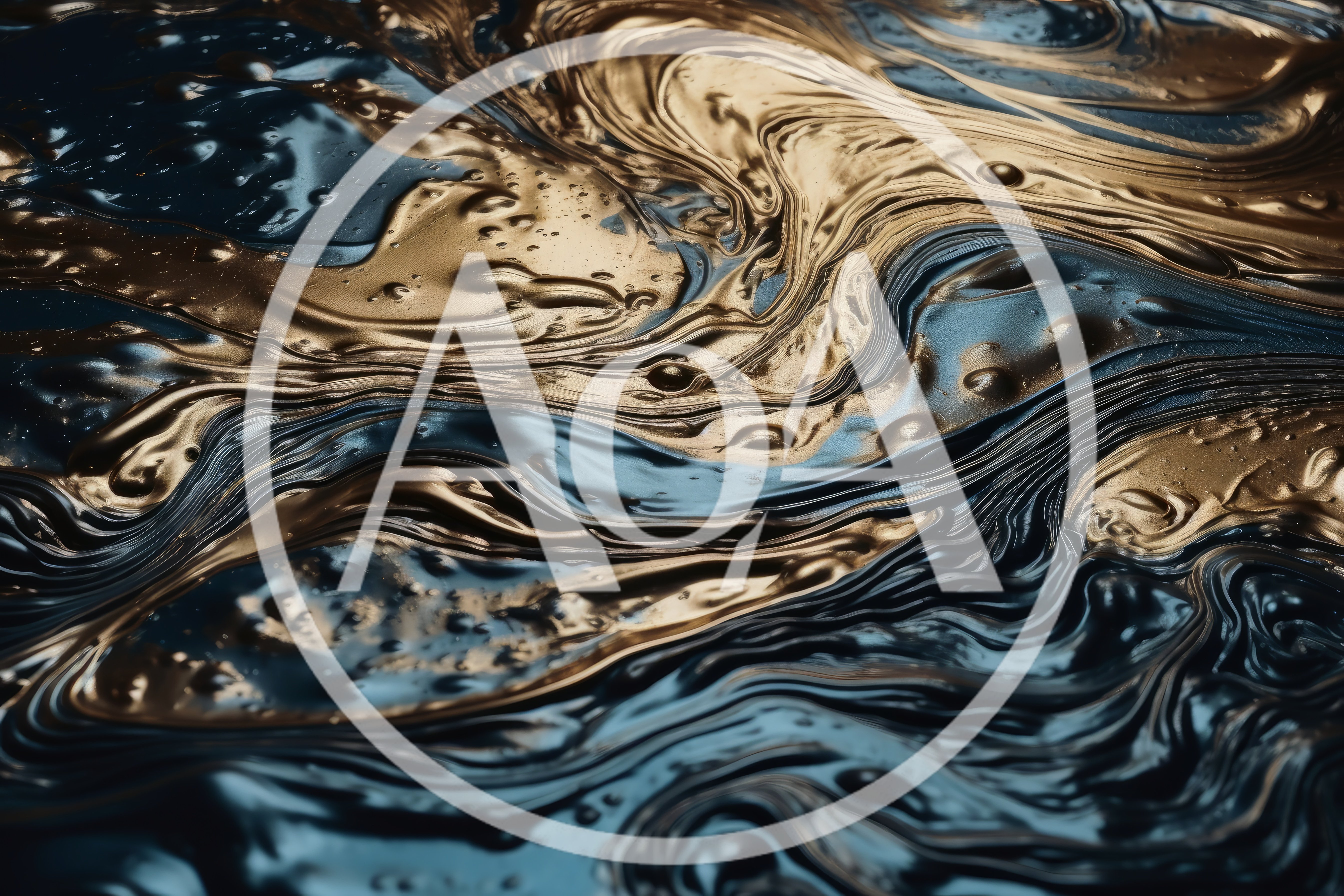 Abstract Liquid Gold And Dark Blue Swirls