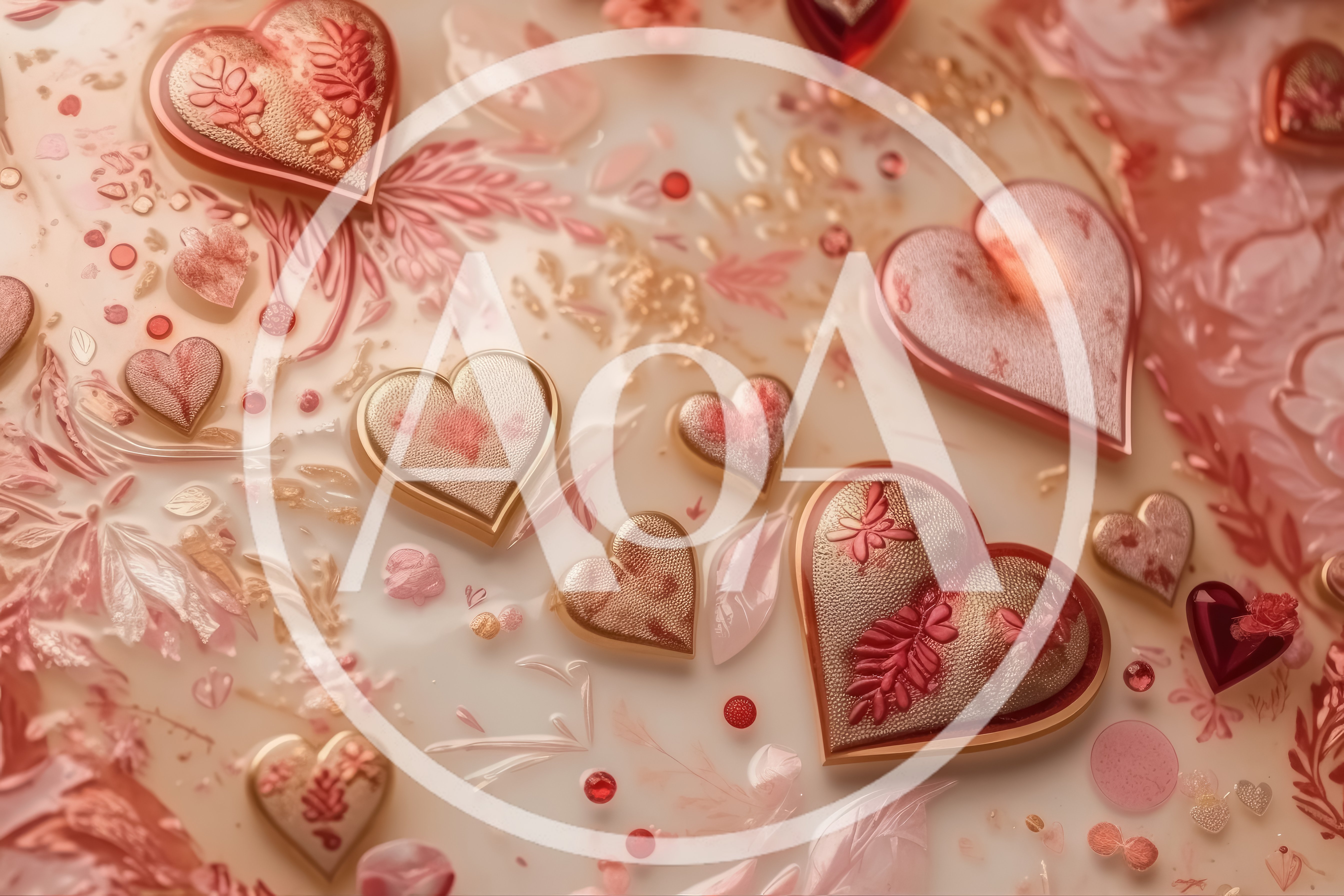 Decorative Golden Hearts Floating on Creamy Pink Background
