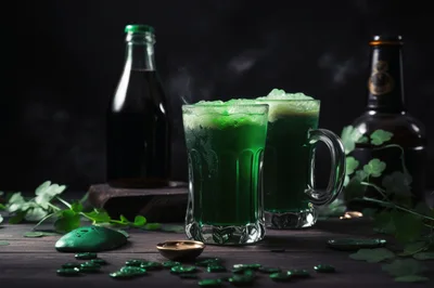 Two Mugs Of Green St Patrick's Day Beer