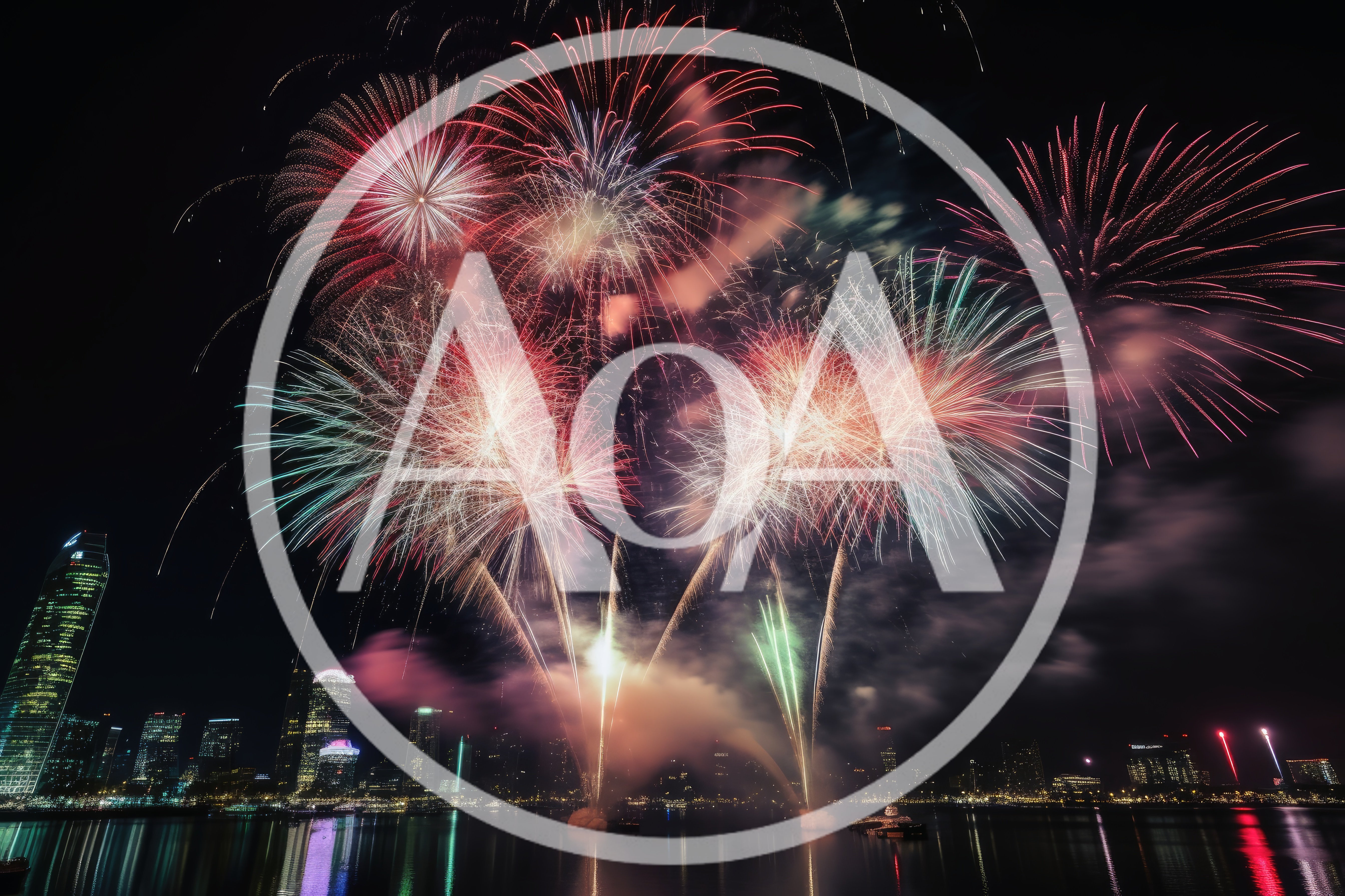 Spectacular Fireworks Display Over City Skyline At Night