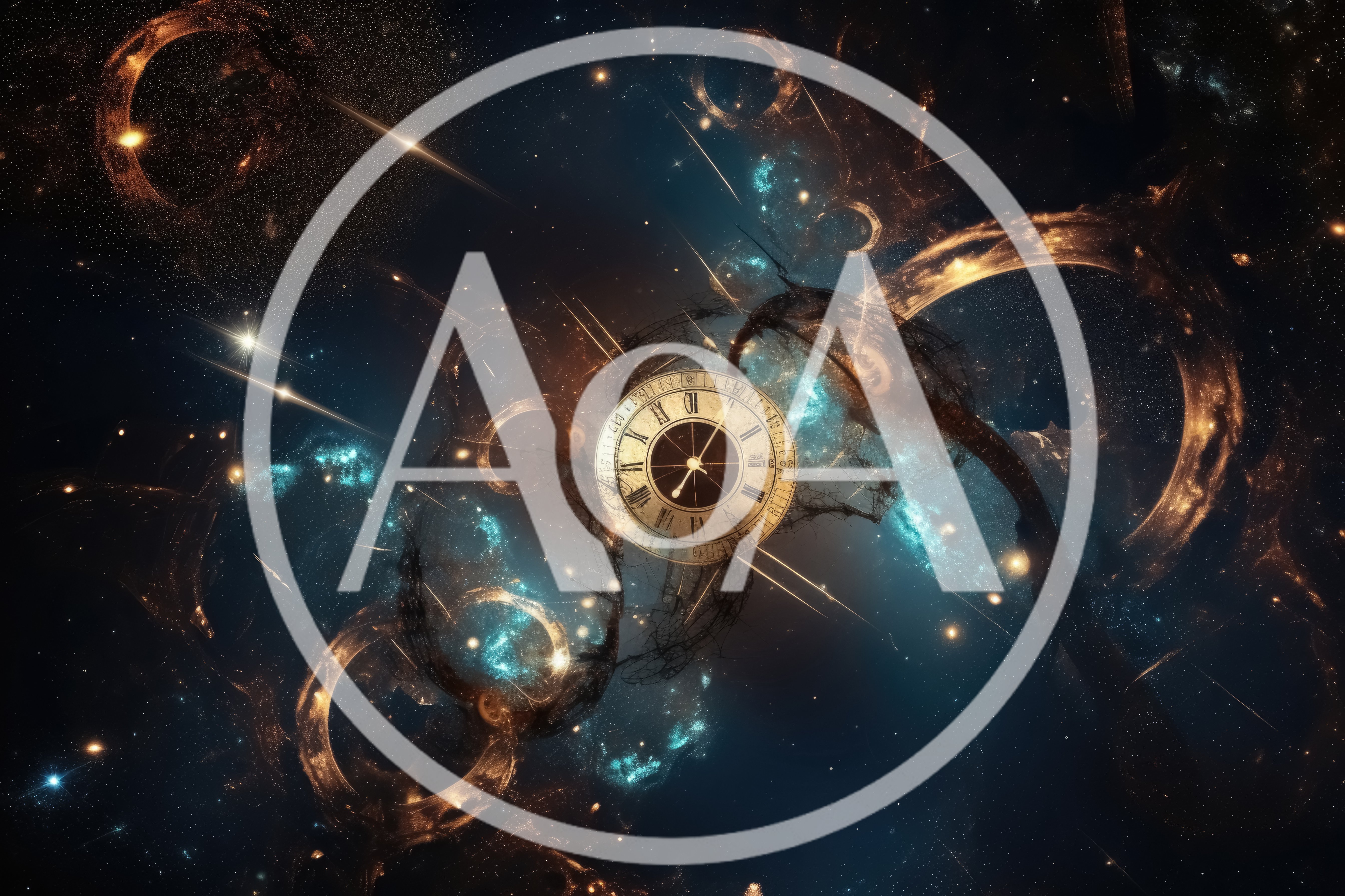 Surreal Clock Floating In Deep Space Nebula