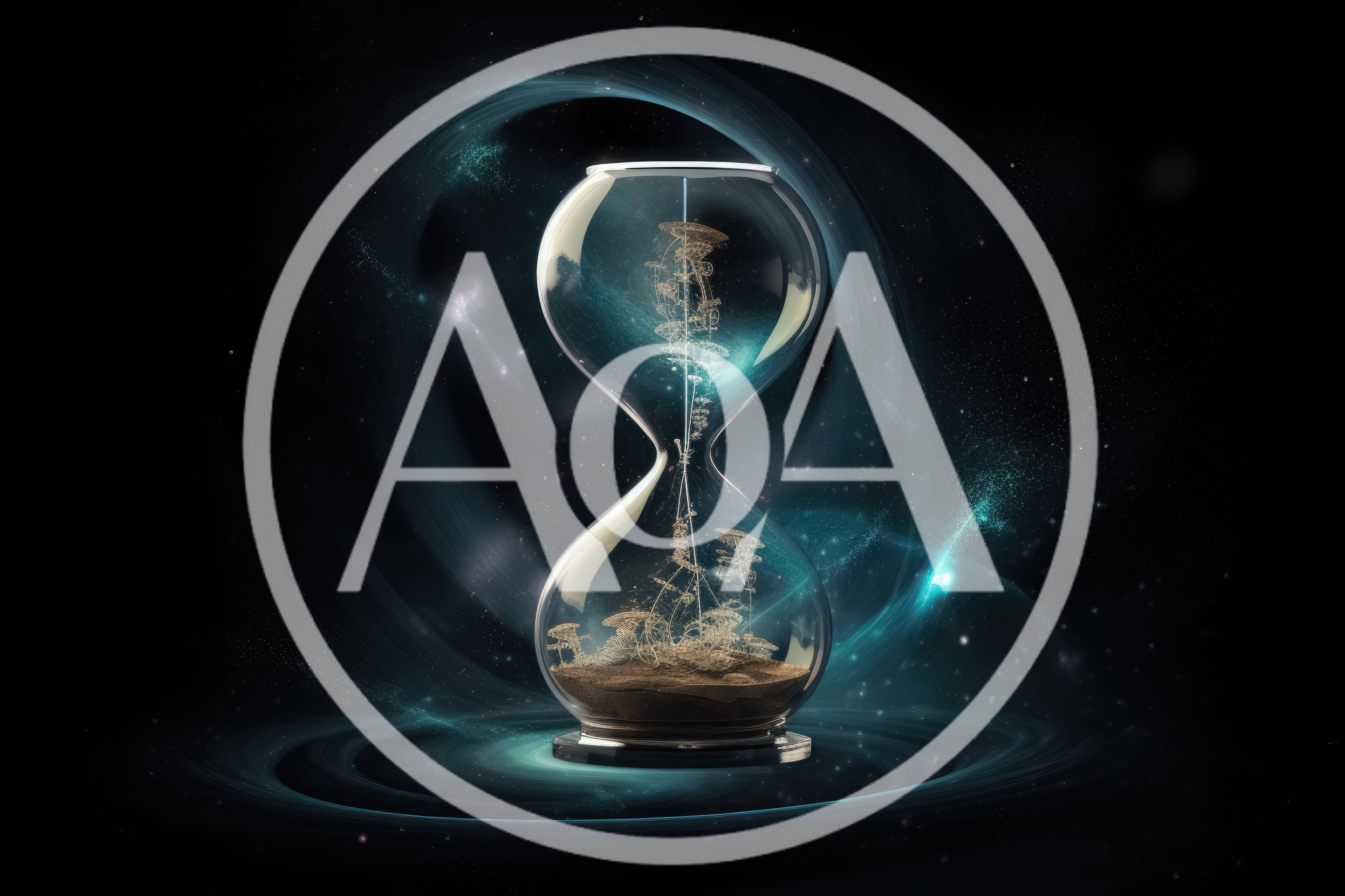 Surreal Hourglass Floating In Deep Space Nebula