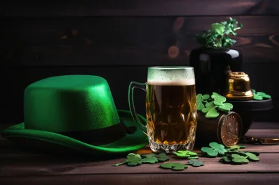 St Patrick Day Celebration With Beer And Green Hat