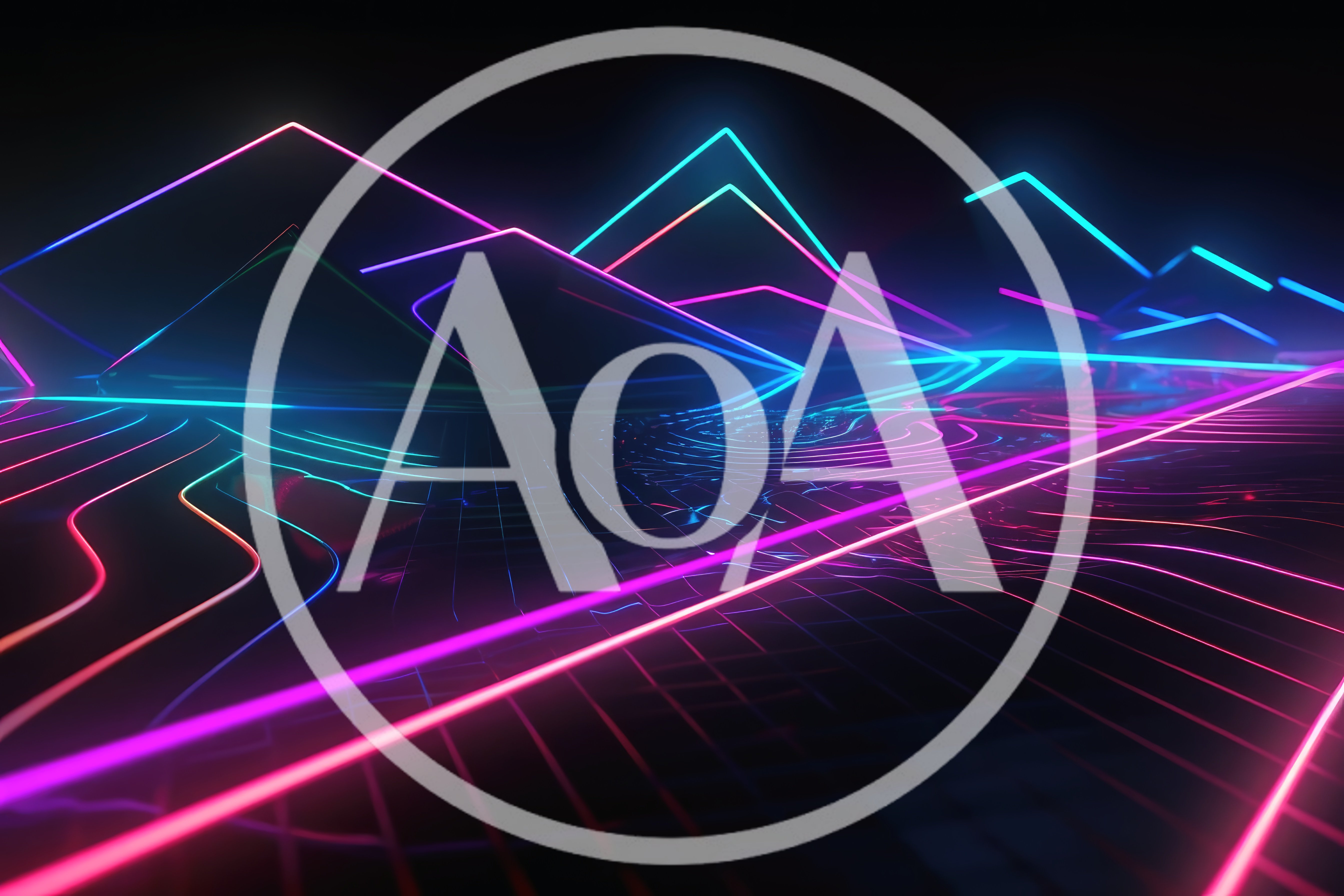 Abstract Neon Mountain Landscape With Glowing Grid Floor