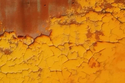 Close Up Of Peeling Yellow Paint On Metal