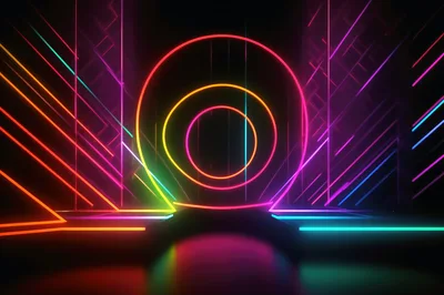 Neon Glowing Circular Portal Abstract Background