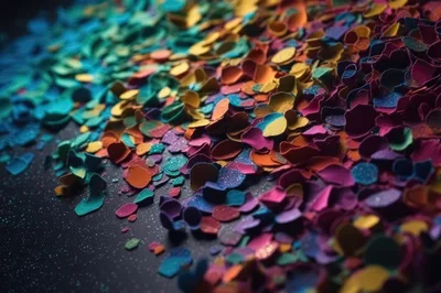 Colorful Confetti Pieces Scattered On Dark Surface