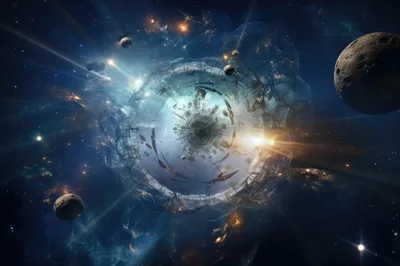 Futuristic Space Station Orbiting A Celestial Singularity