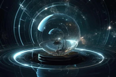 Futuristic Glass Sphere Floating Above Glowing Circular Platform