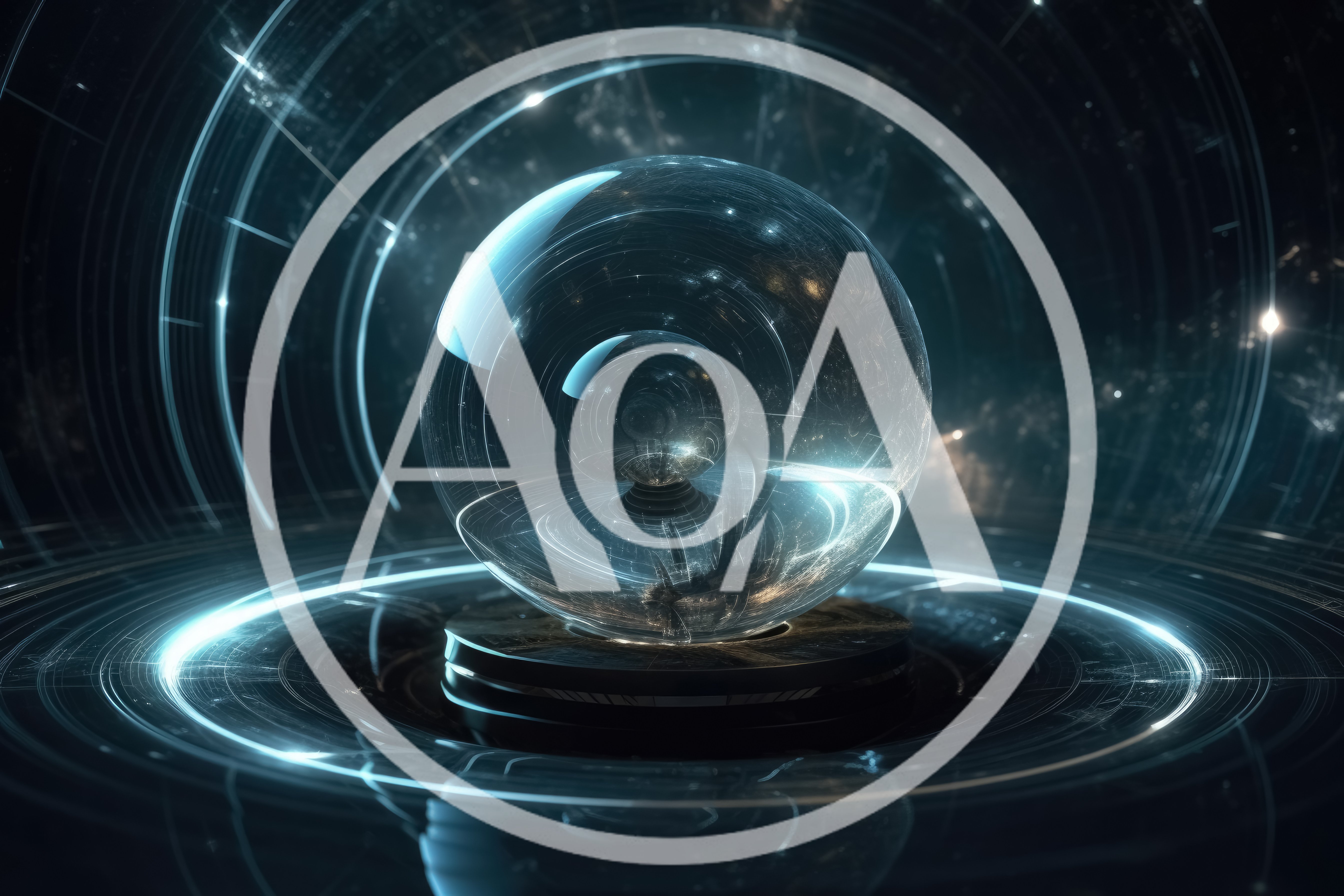 Futuristic Glass Sphere Floating Above Glowing Circular Platform