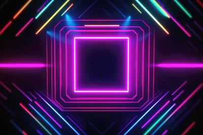 Neon Glowing Square Tunnel Abstract Background