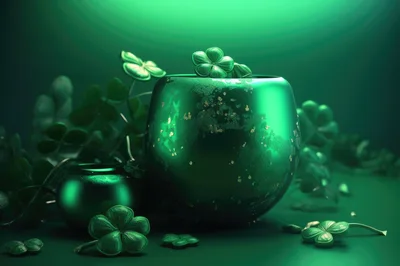 St Patricks Day Green Pot With Clovers