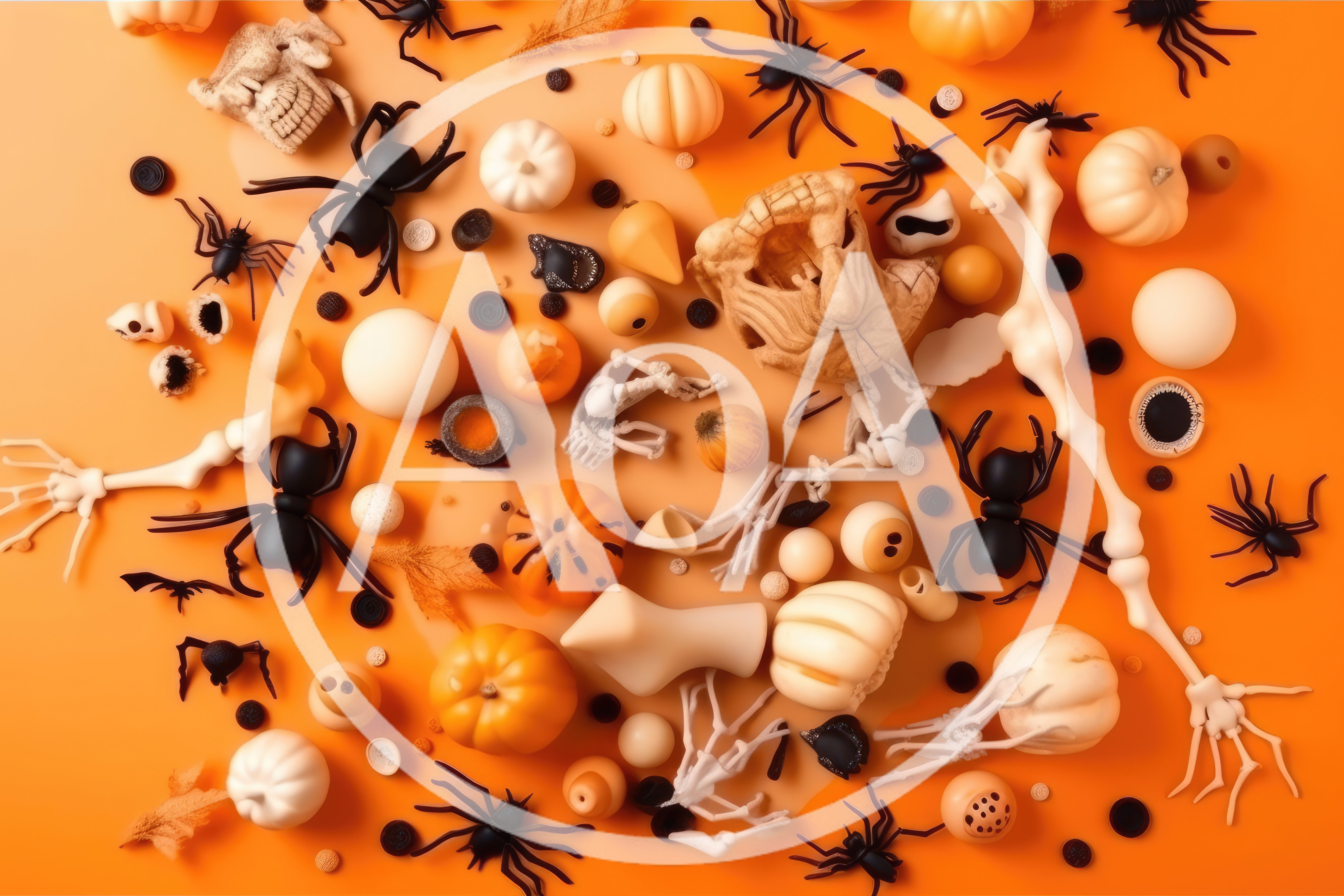 Halloween Flat Lay With Spiders And Pumpkins