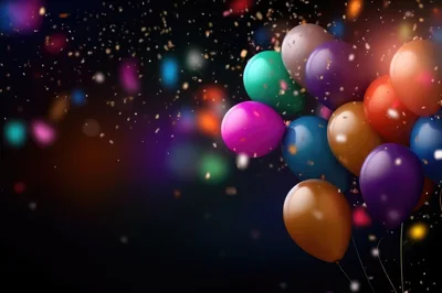 Colorful Party Balloons Floating Against Dark Background