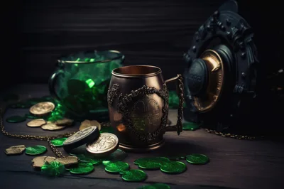 St Patricks Day Celebration With Gold Coins And Mug