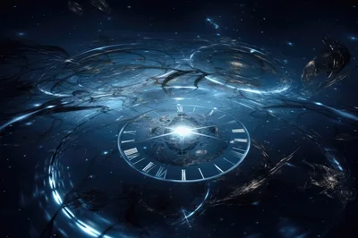 Abstract Cosmic Clock Face Floating In Deep Space