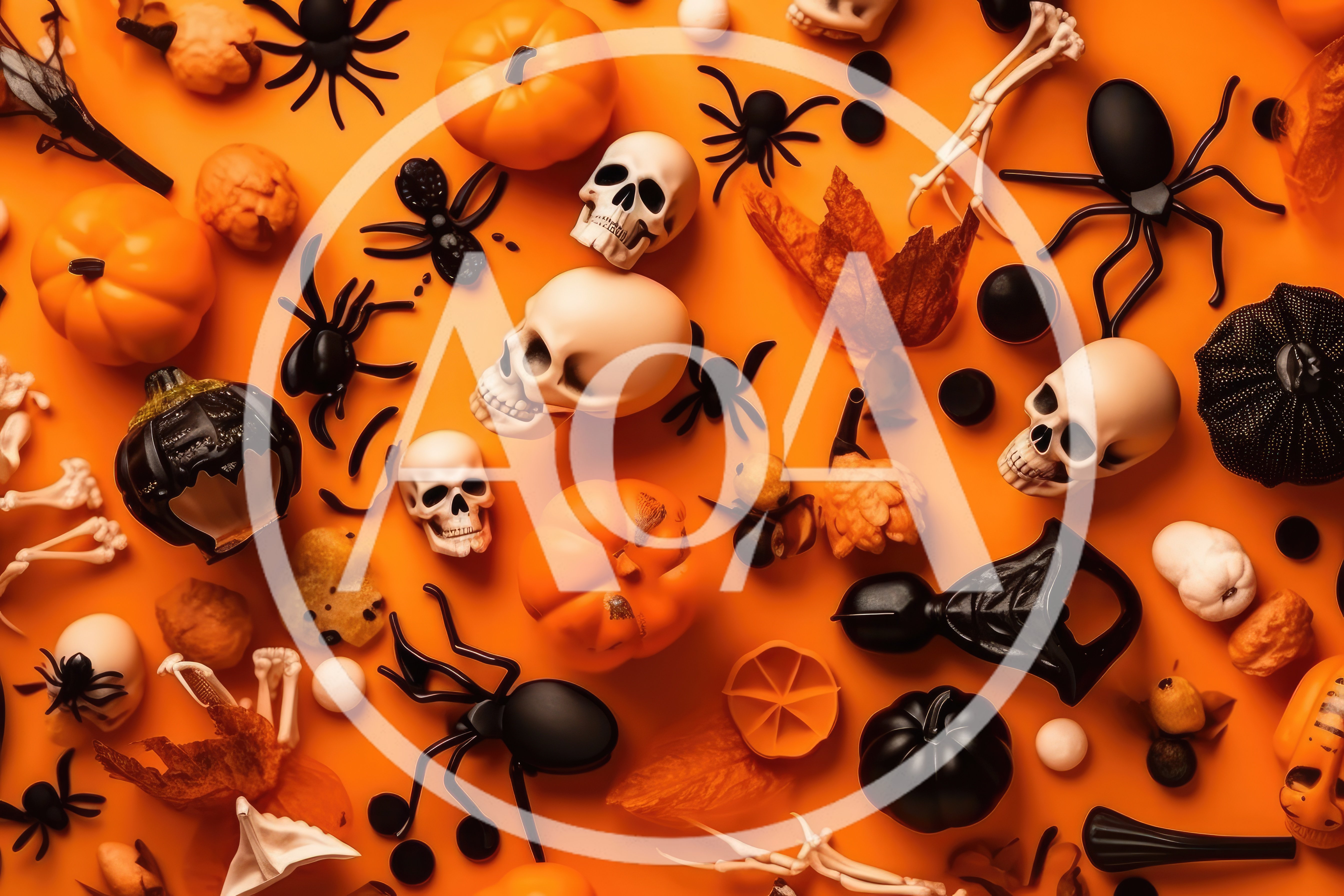 Halloween Flat Lay With Skulls And Spiders