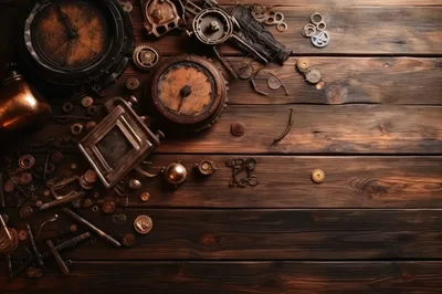 Steampunk Collection of Vintage Navigation Tools and Gears