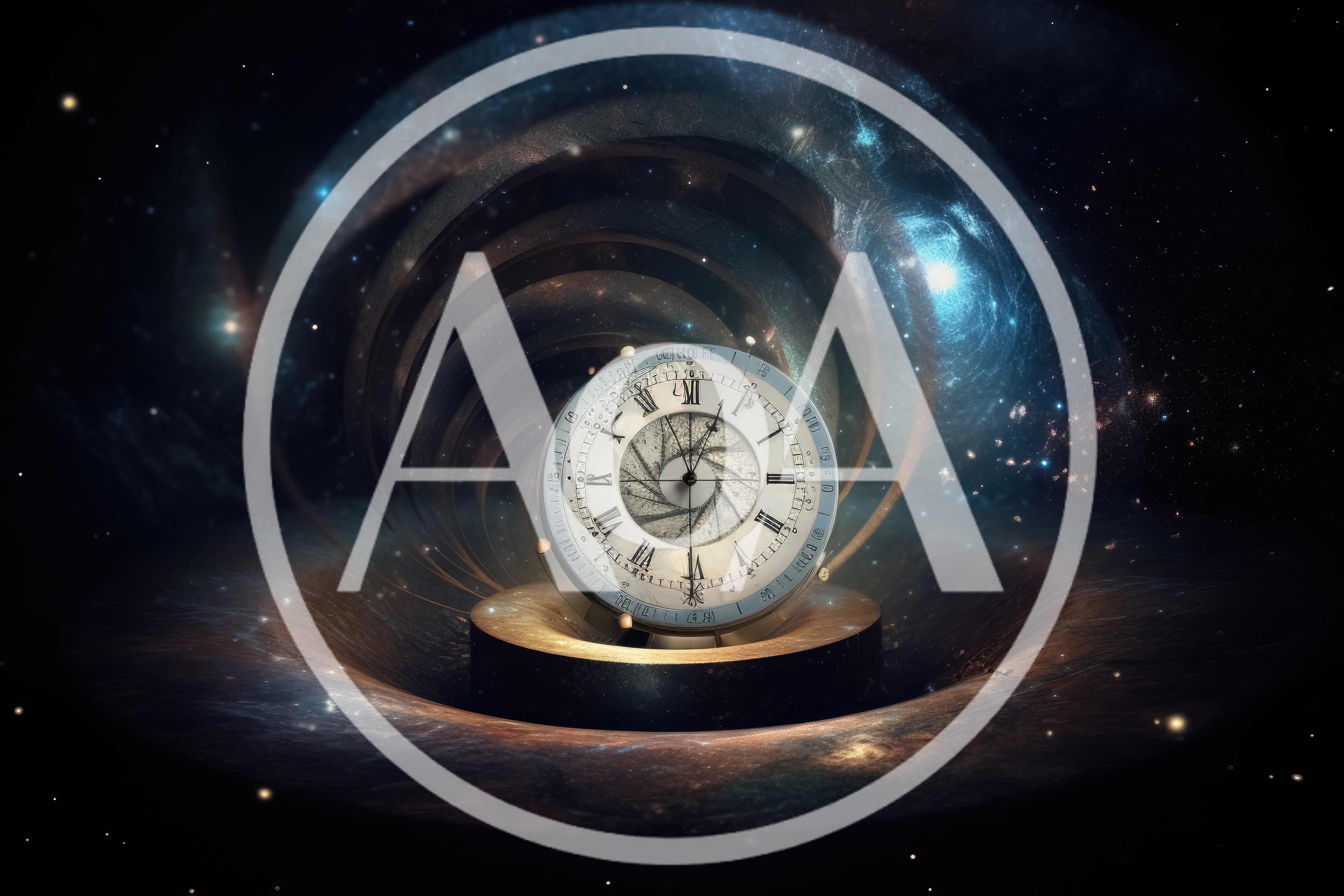 Surreal Clock Floating In A Cosmic Space Vortex