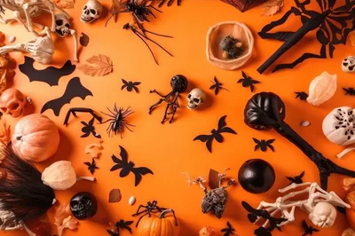 Halloween Flat Lay With Spooky Decorations