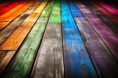 Rainbow Colored Wooden Planks Perspective View