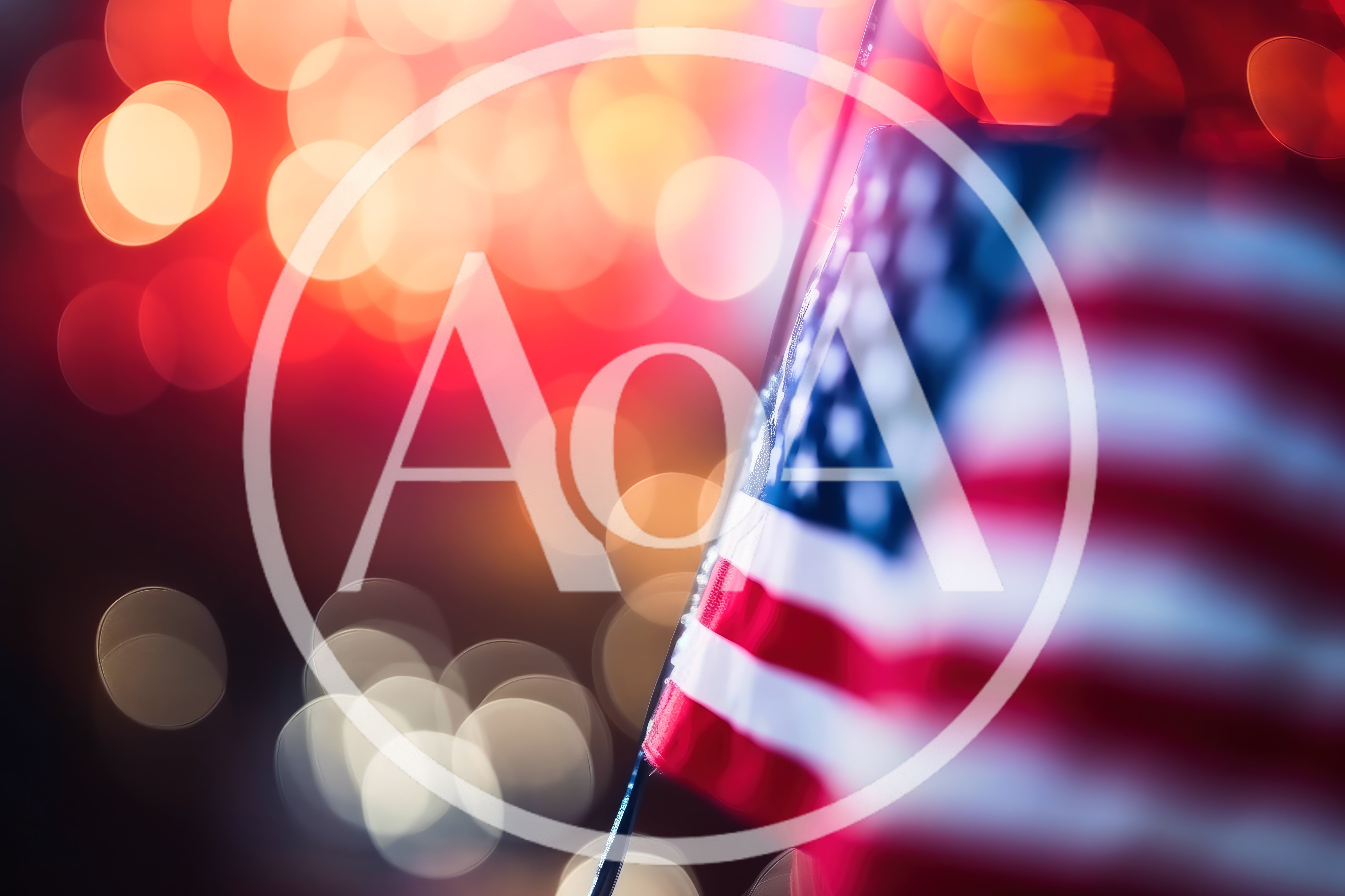 American Flag Waving Against Blurred Festive Bokeh Lights