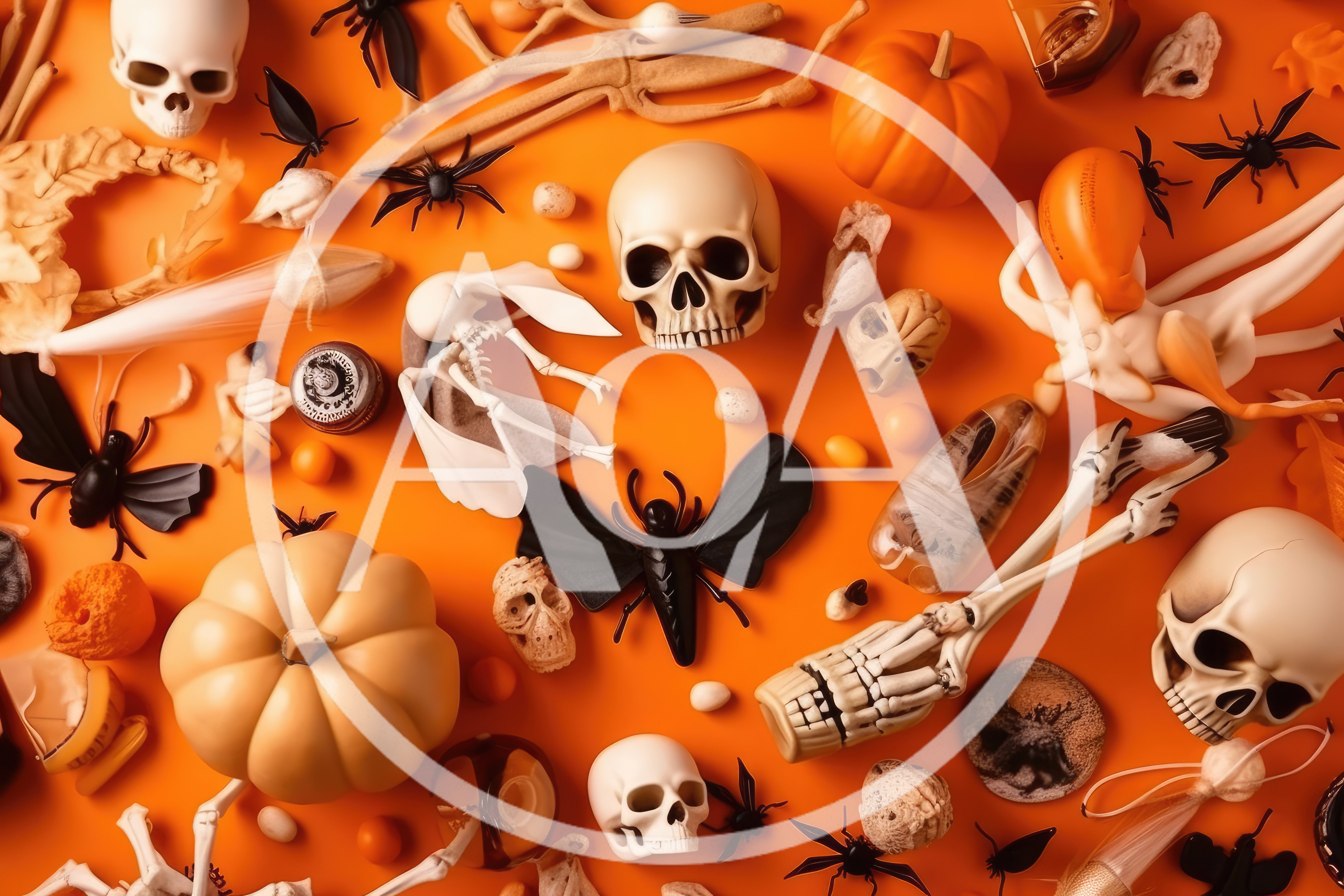 Halloween Flat Lay With Skulls And Spiders