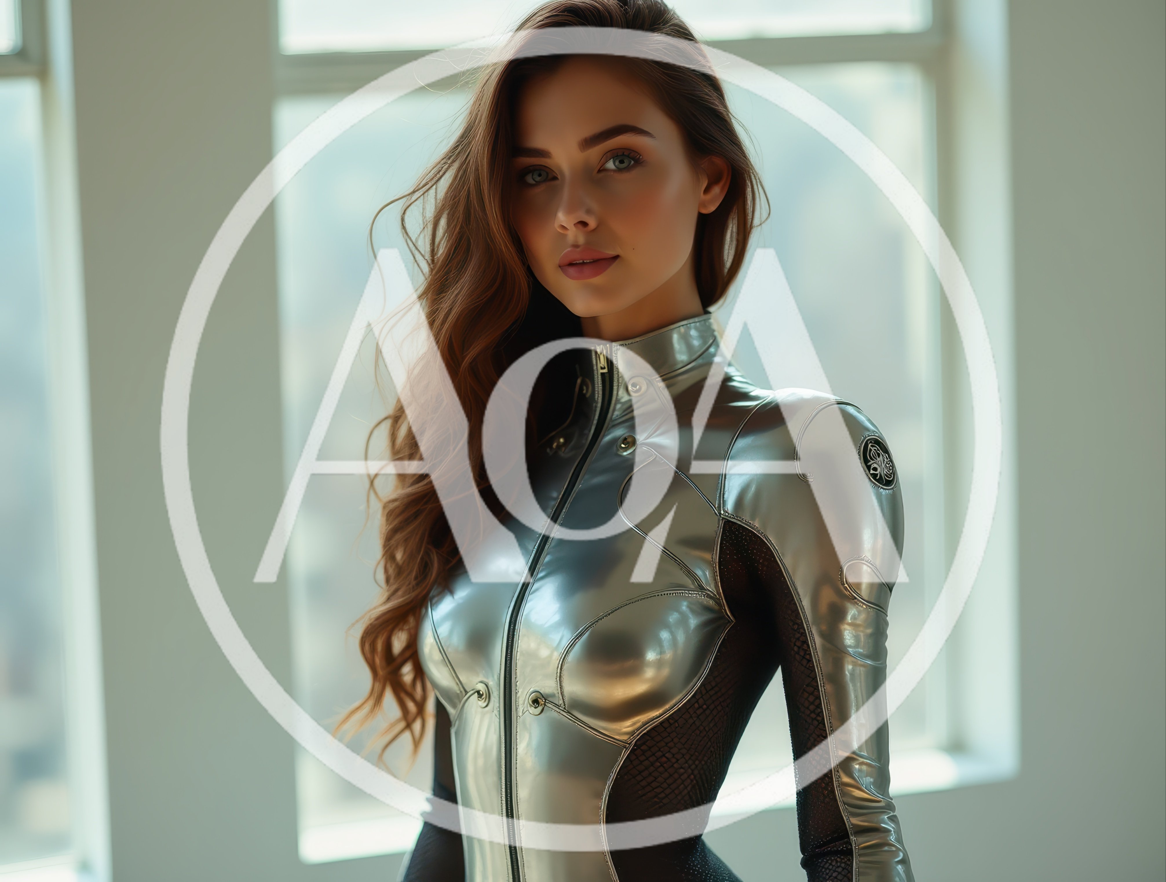 Futuristic Woman In Metallic Silver Bodysuit