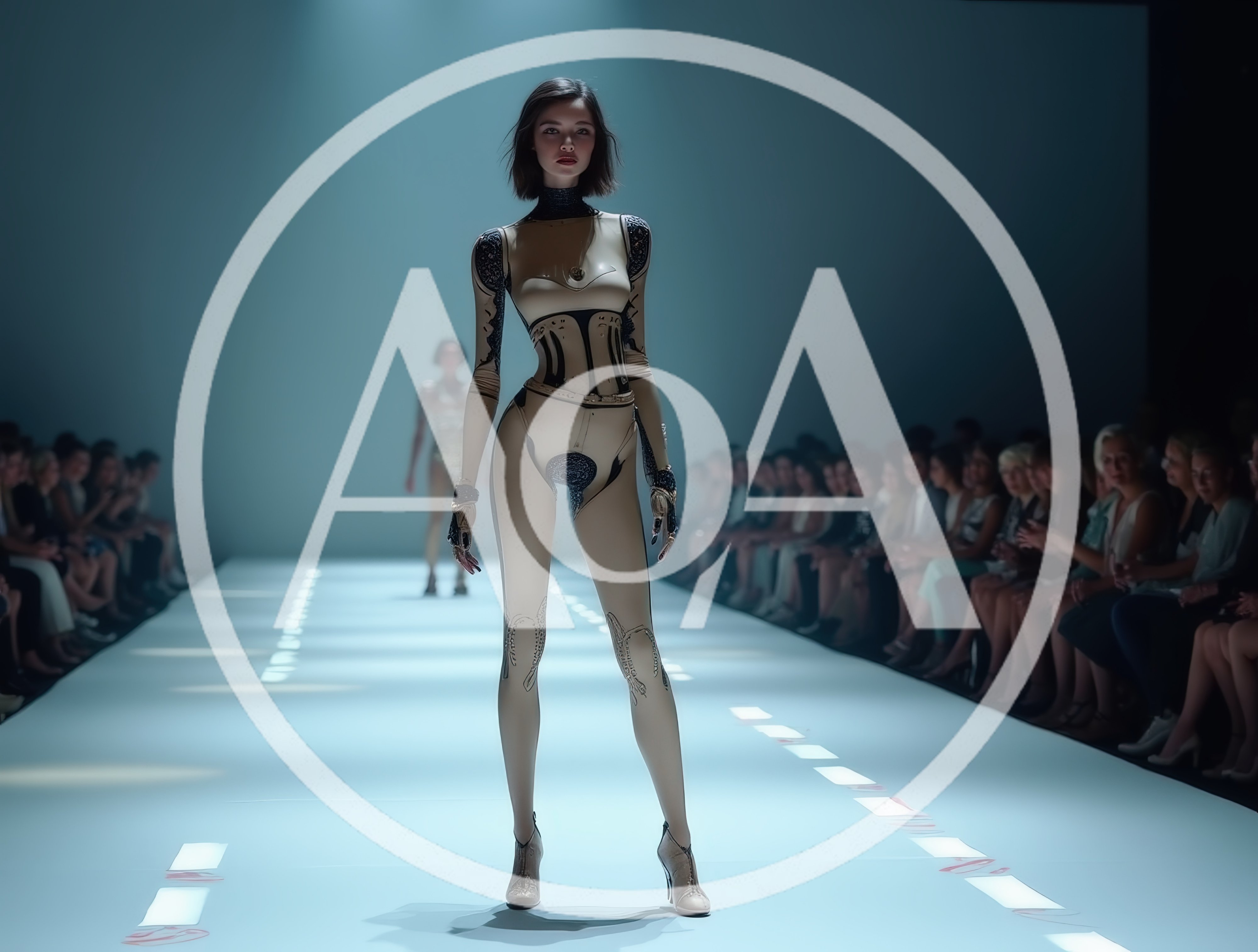 Futuristic Fashion Model Walking On A Runway