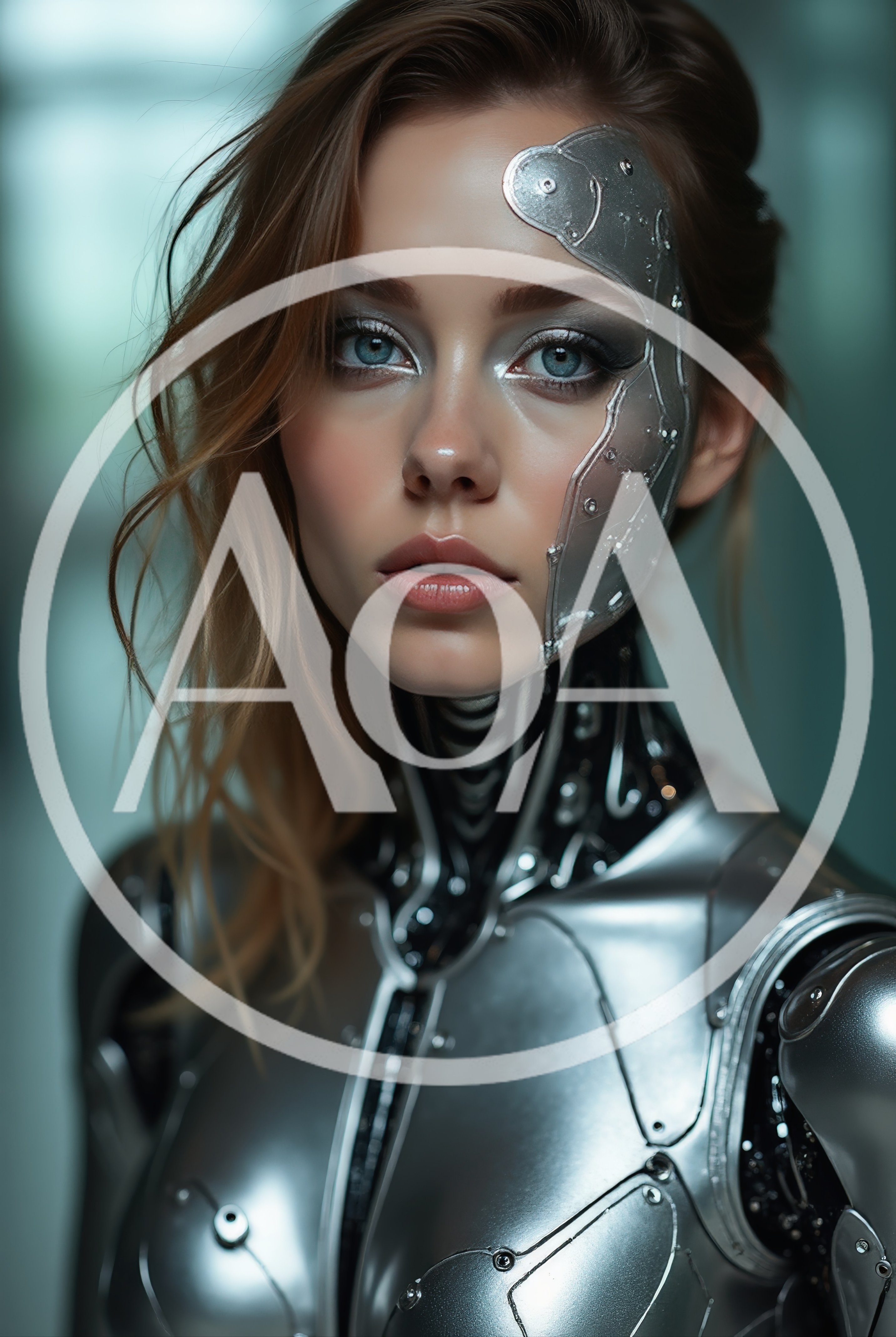 Portrait Of A Female Cyborg With Metallic Facial Plating