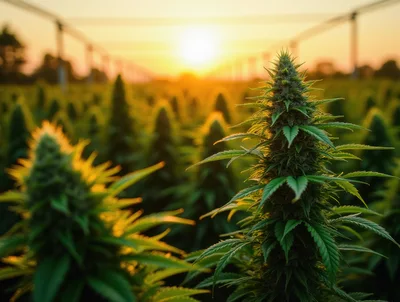 Cannabis Plants Growing In A Large Outdoor Field