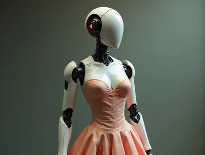 Futuristic Android Robot Wearing A Pink Dress