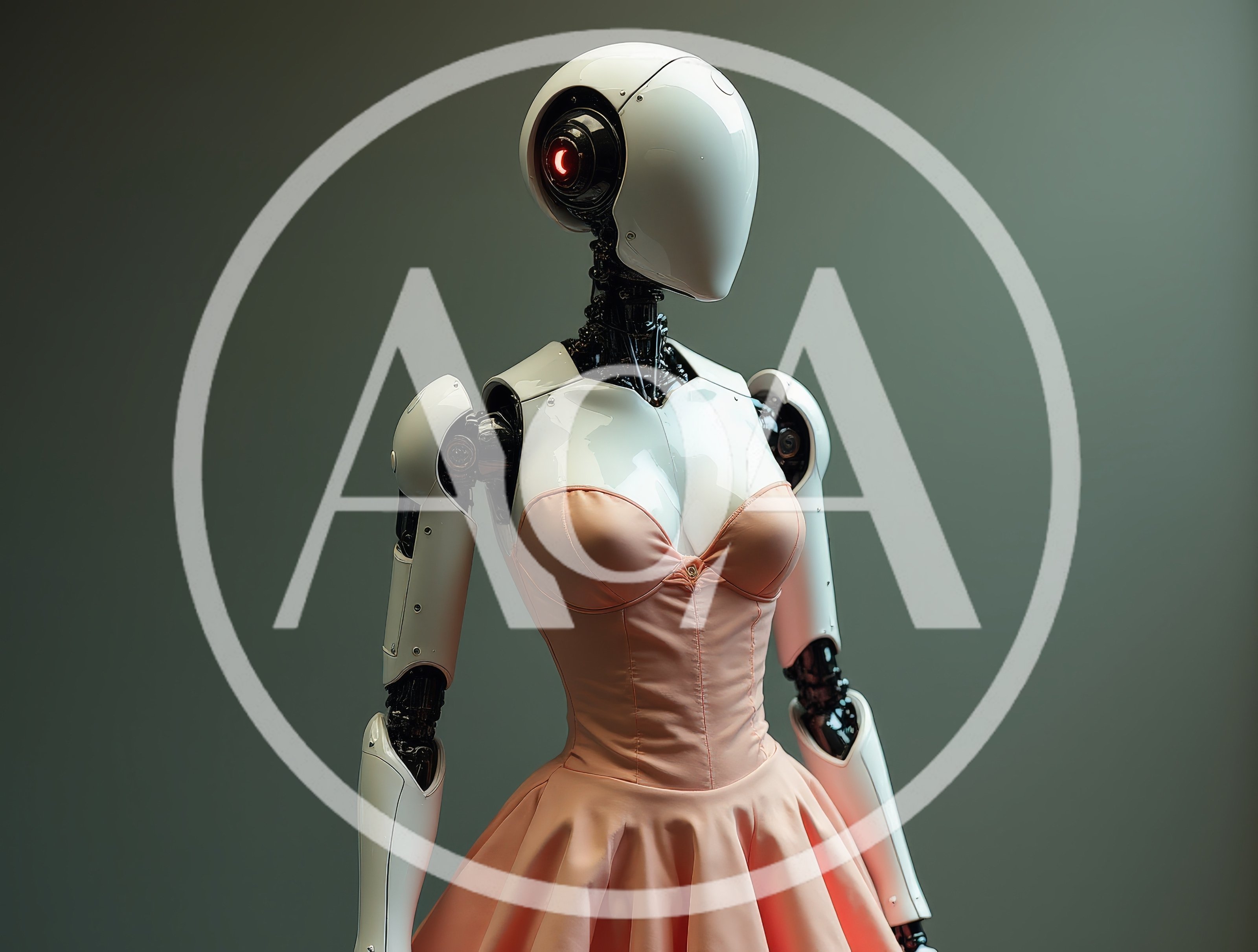 Futuristic Android Robot Wearing A Pink Dress