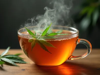 Steaming Cup Of Cannabis Infused Herbal Tea