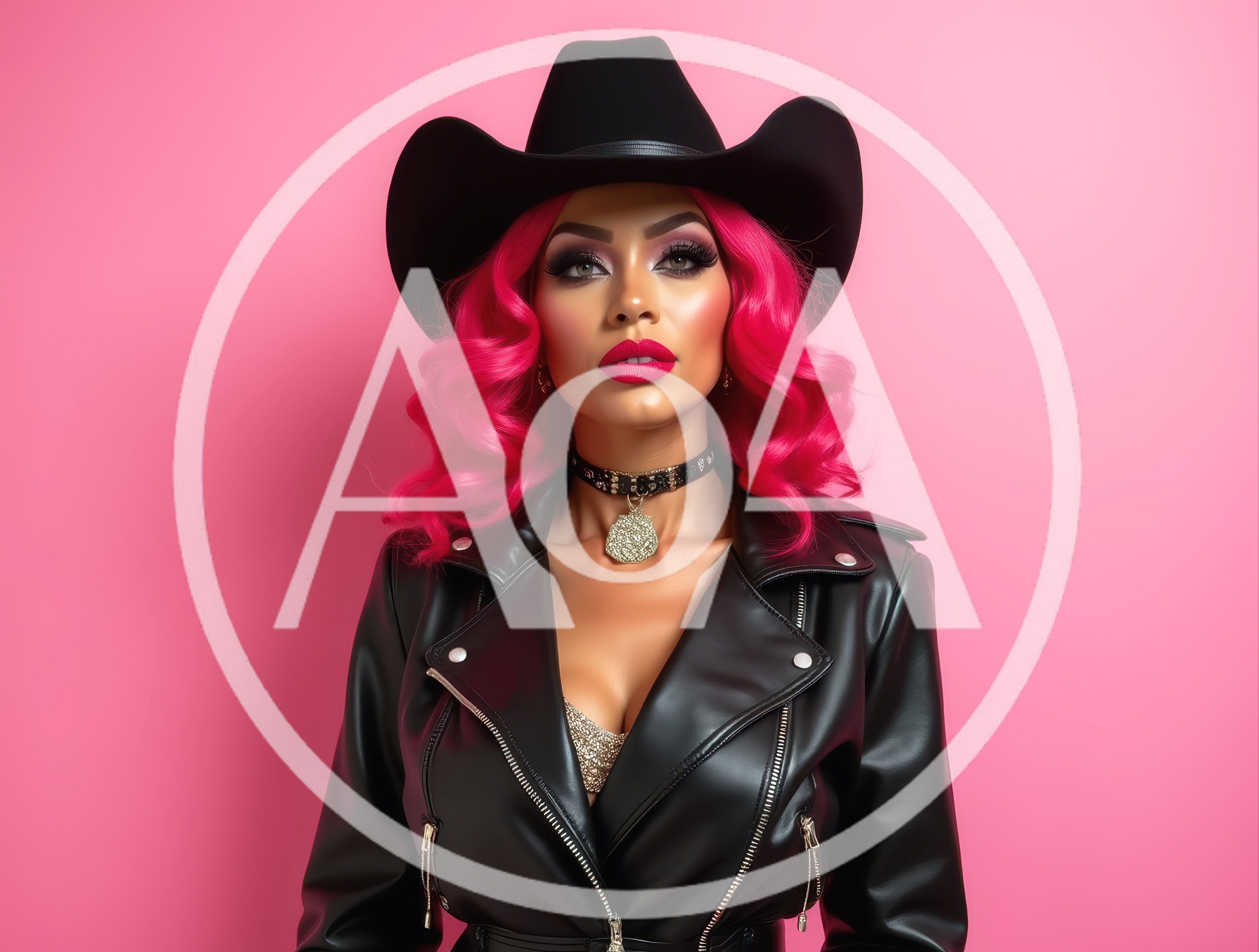 Stylish Woman With Pink Hair Wearing Cowboy Hat