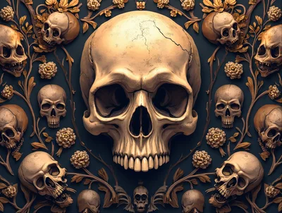 Intricate Skull And Floral Pattern Background
