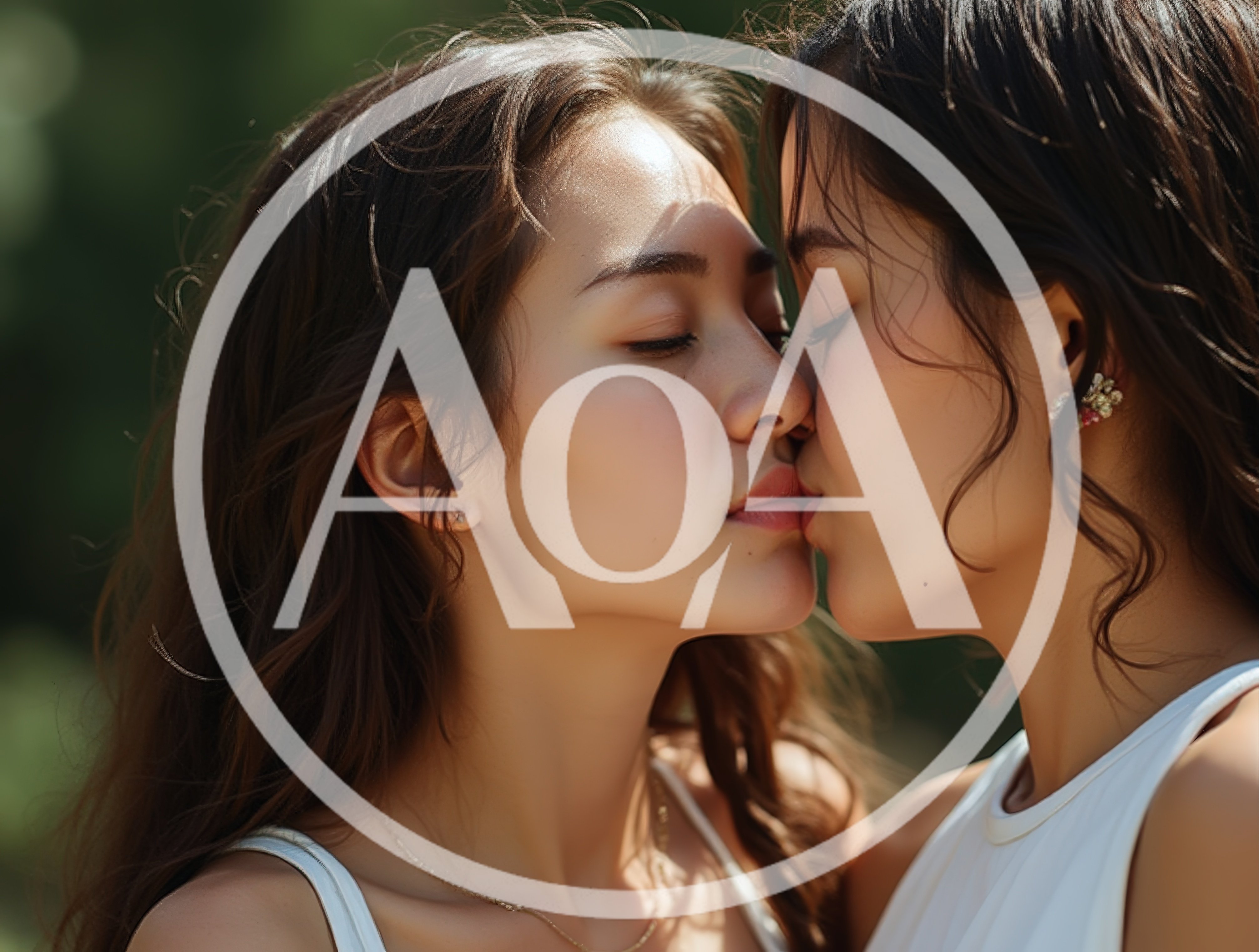Two Young Women Sharing An Intimate Kiss Outdoors
