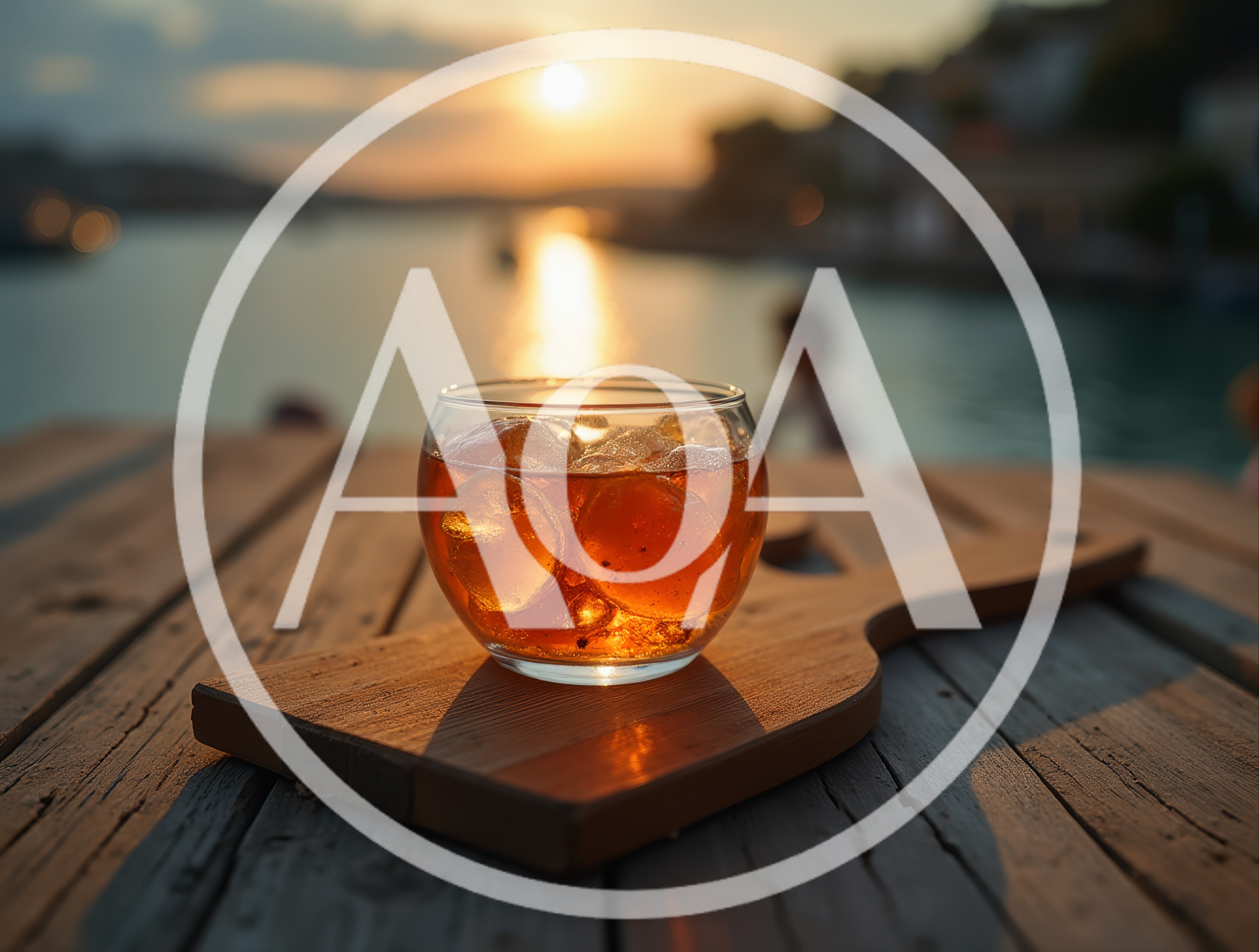 Glass Of Iced Tea On A Wooden Board At Sunset
