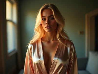 Portrait Of A Blonde Woman In A Silk Robe