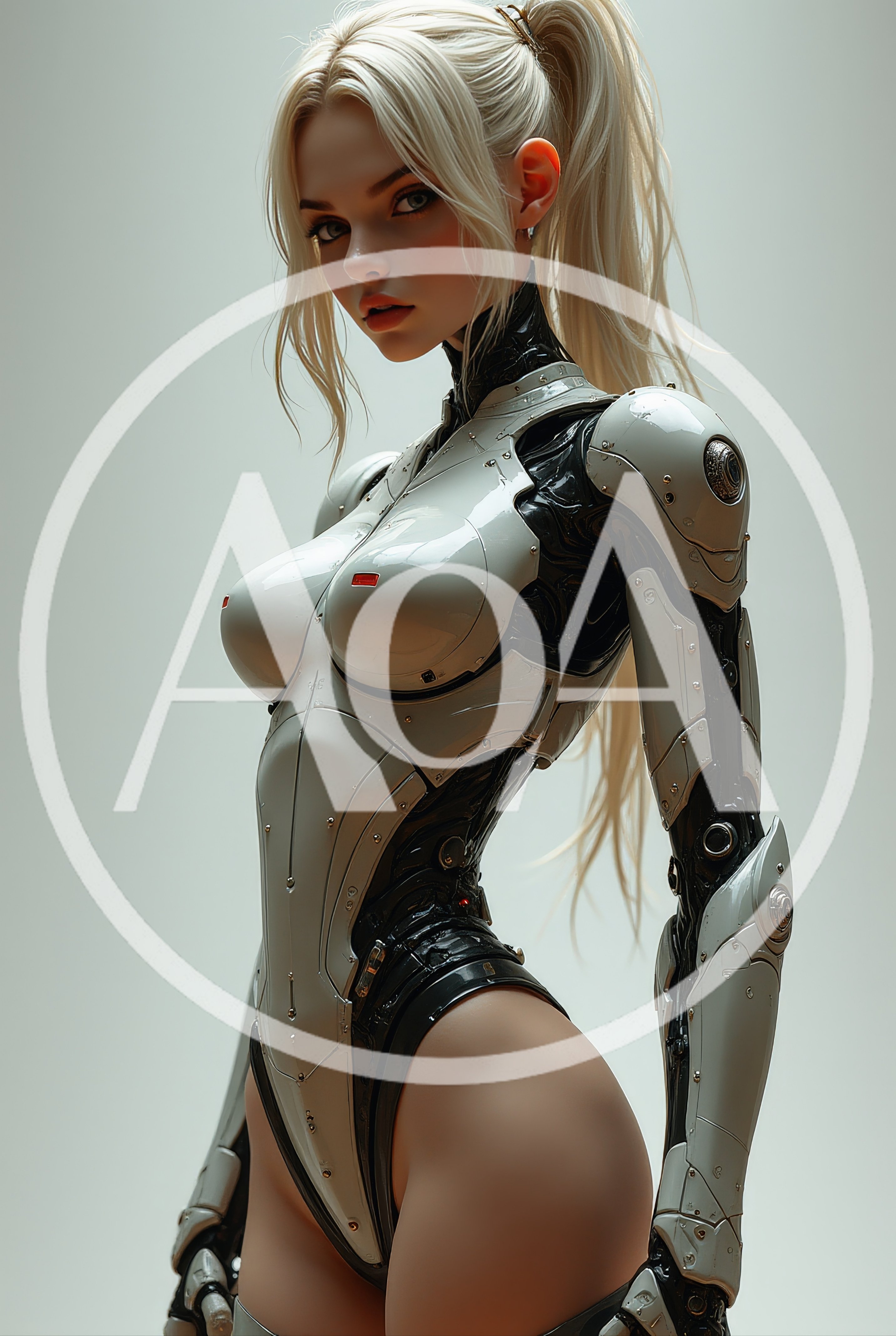 Futuristic Blonde Cyborg Woman In White Armor