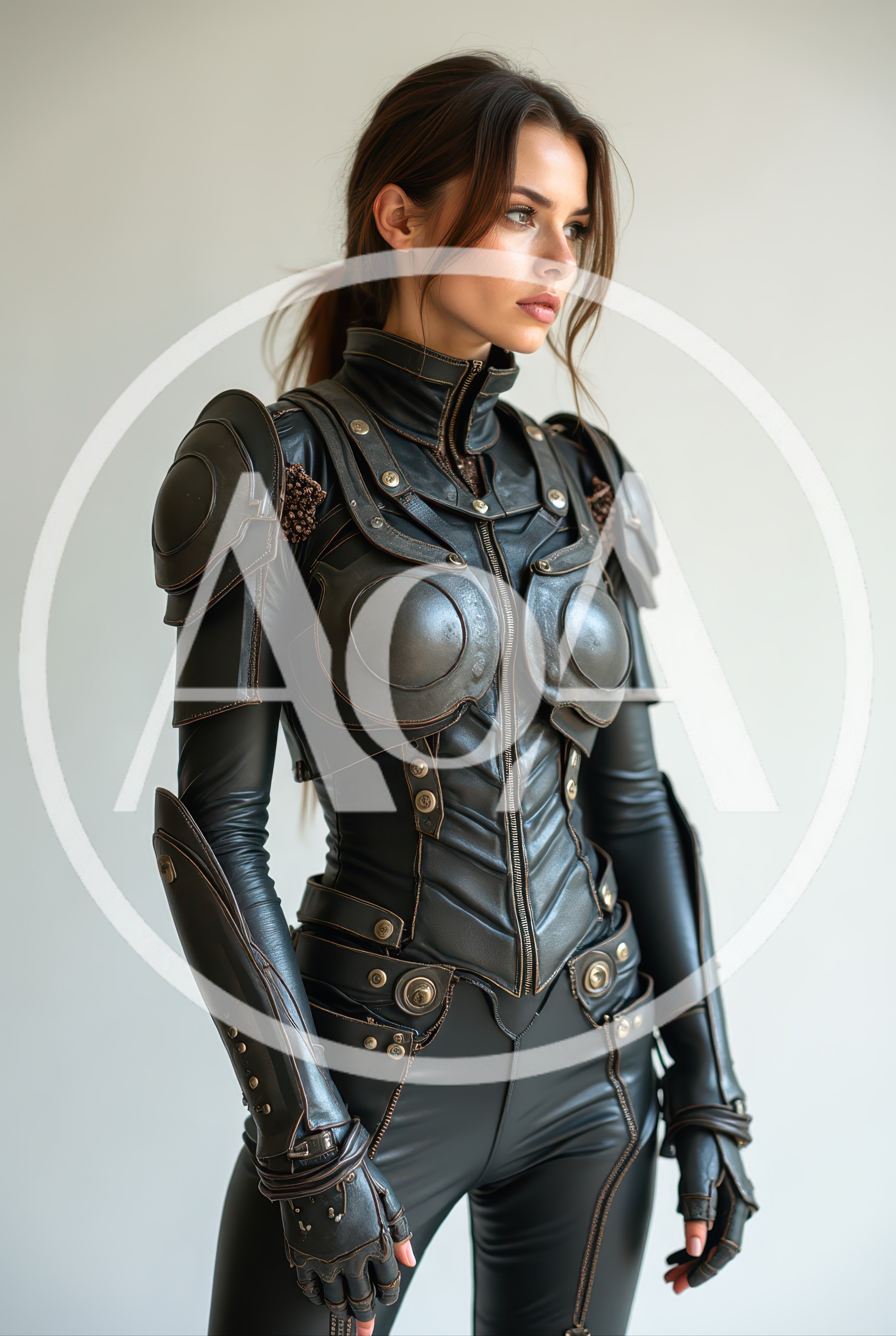 Portrait Of A Woman In Futuristic Leather Armor