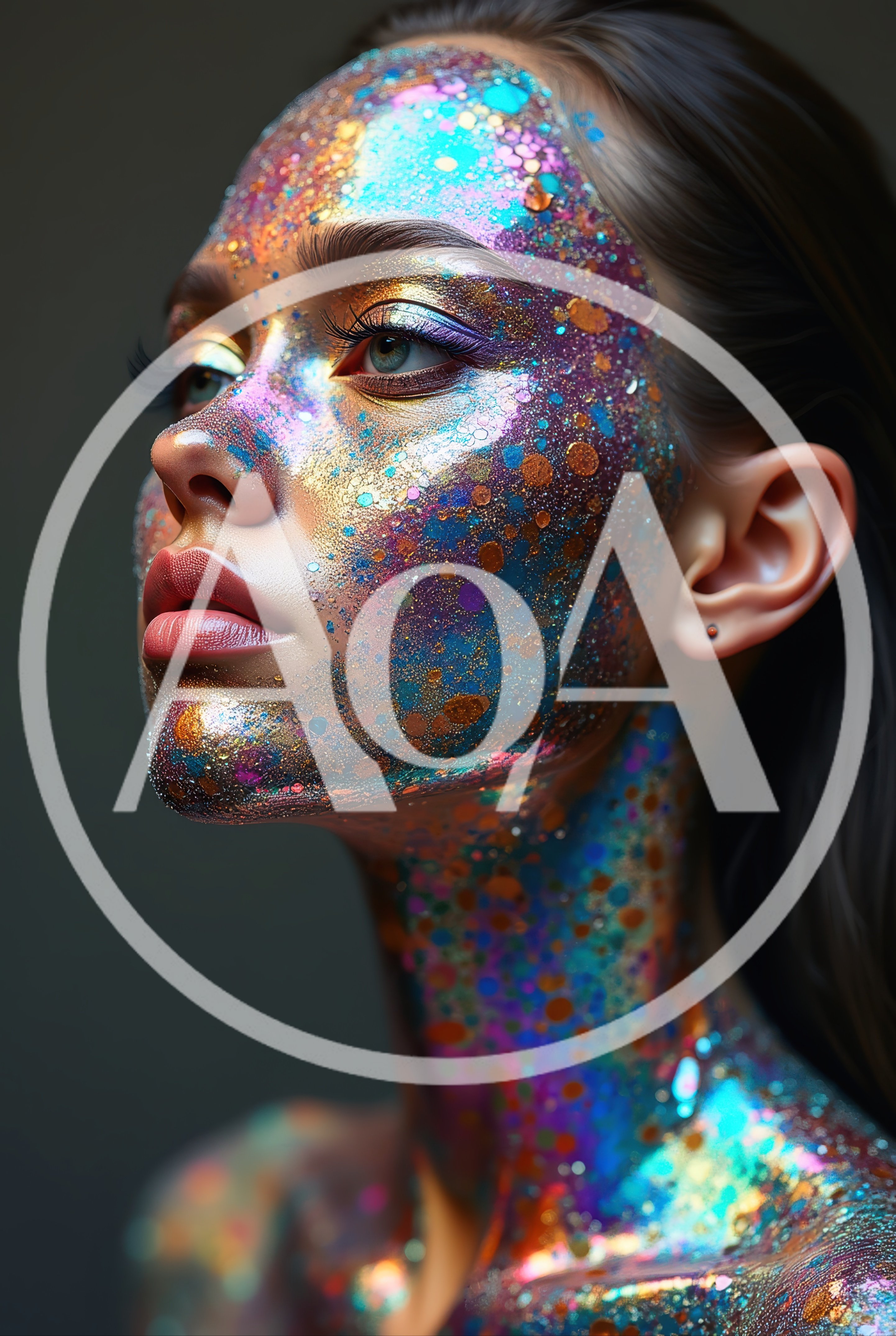 Portrait Of Woman With Iridescent Glitter Makeup